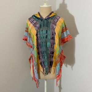 Anthropologie Sparrow Rainbow Knit Hooded Poncho